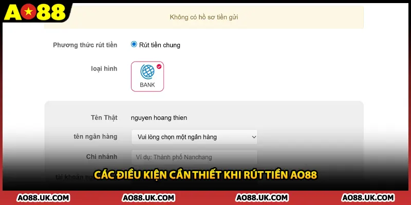 Các điều kiện cần thiết khi rút tiền AO88