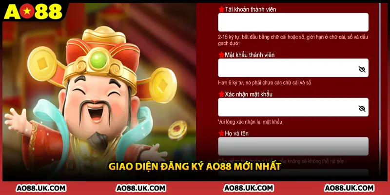 Giao diện đăng ký AO88 mới nhất